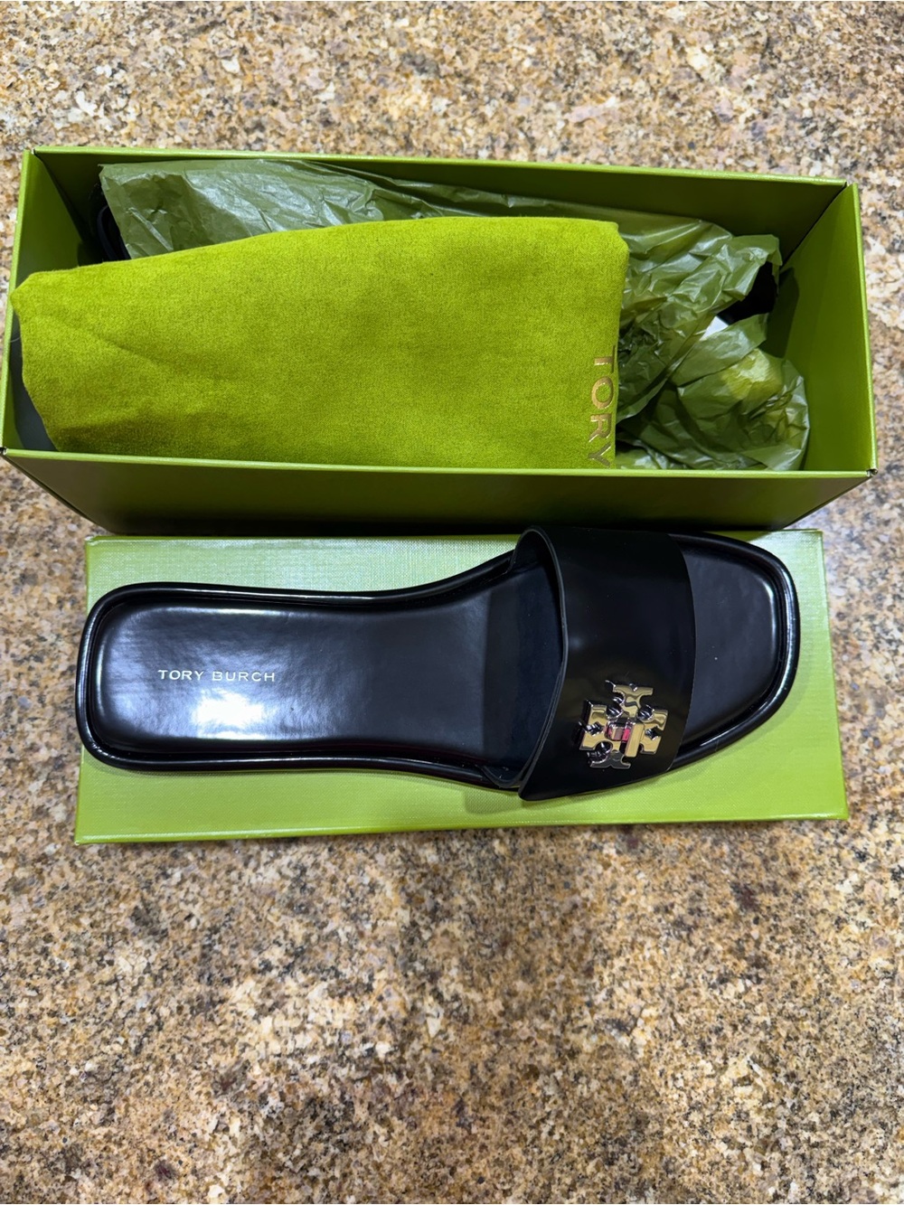 Tory Burch Black Patent T-Lock Slide Sandal - Picture 7 of 11